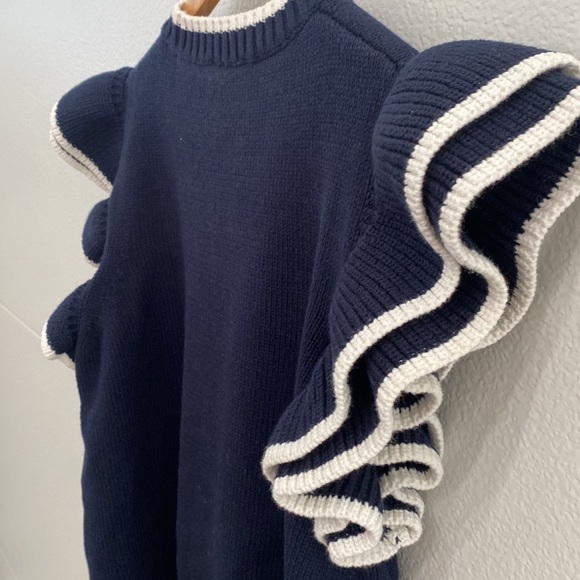 Mint Velvet Navy Knit Ruffle sleeve top - M - Picture 5 of 7